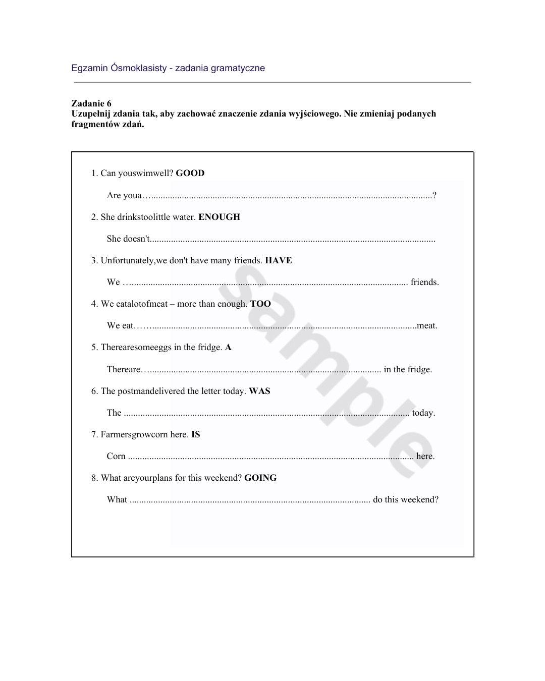 Egzamin ósmoklasisty - ćwiczenia gramatyczne