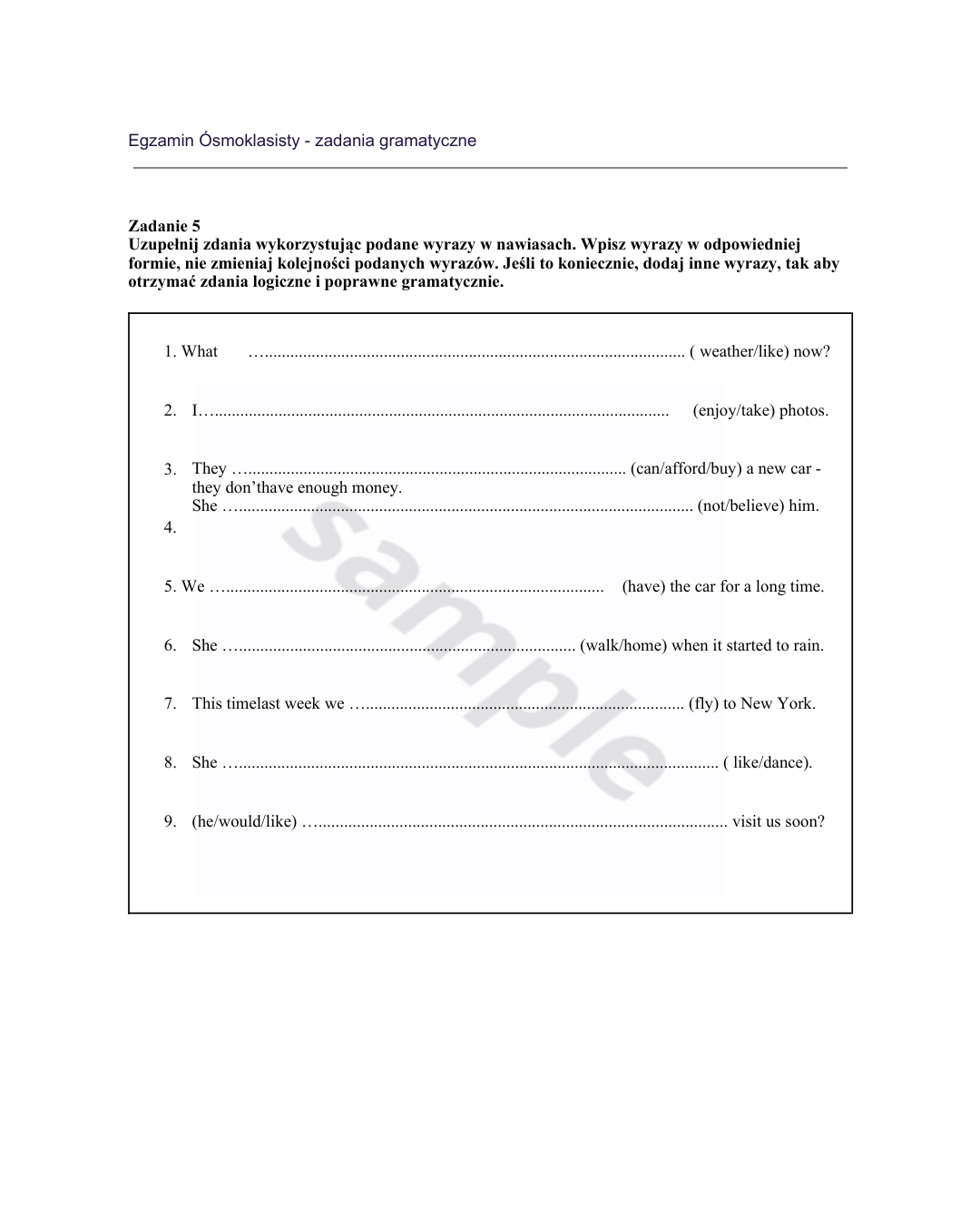 Egzamin ósmoklasisty - ćwiczenia gramatyczne