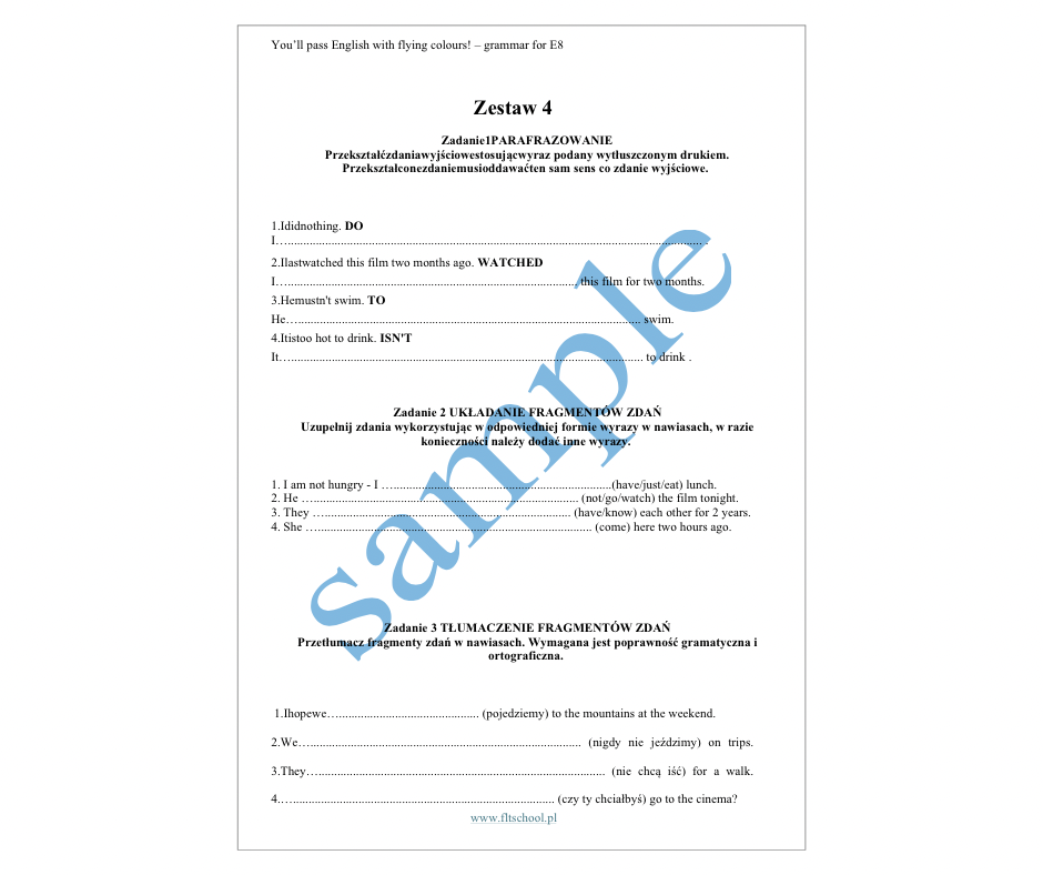 Zestawy gramatyczne - E8